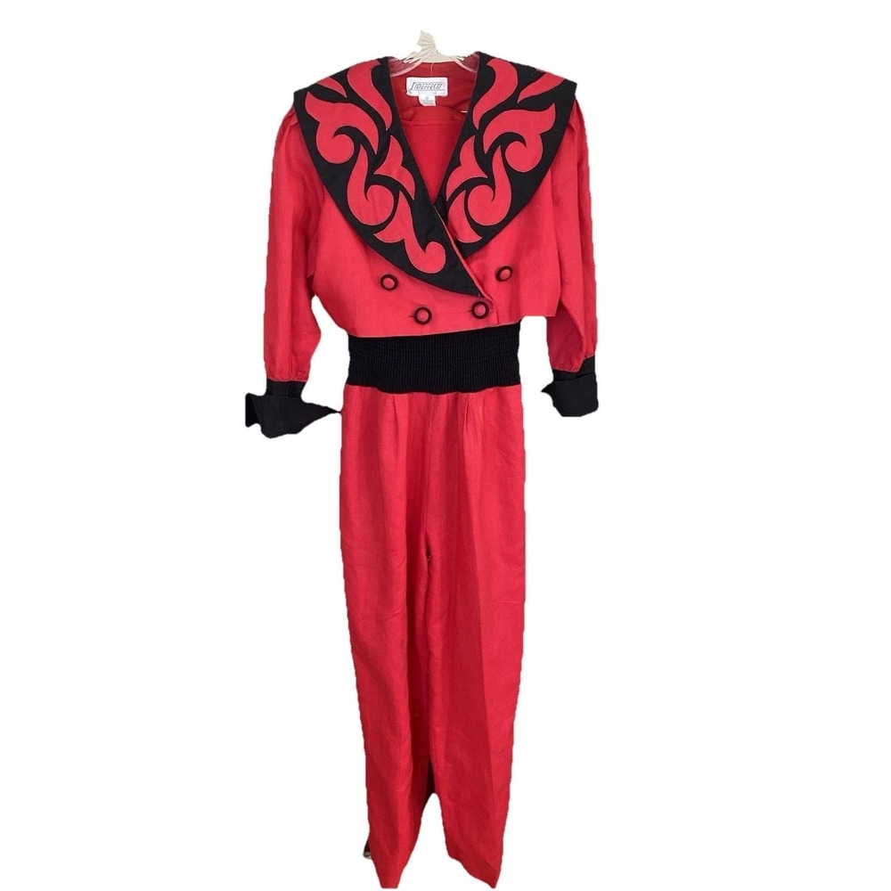 80's VTG‎ Jumpsuit Side Effects  Red Black Sz S NewWave Punkrock  Grung